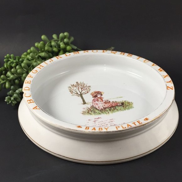 Heavy Antique English Porcelain Mother Goose Baby Dish Alphabet Little Miss Muff - Picture 2 of 7
